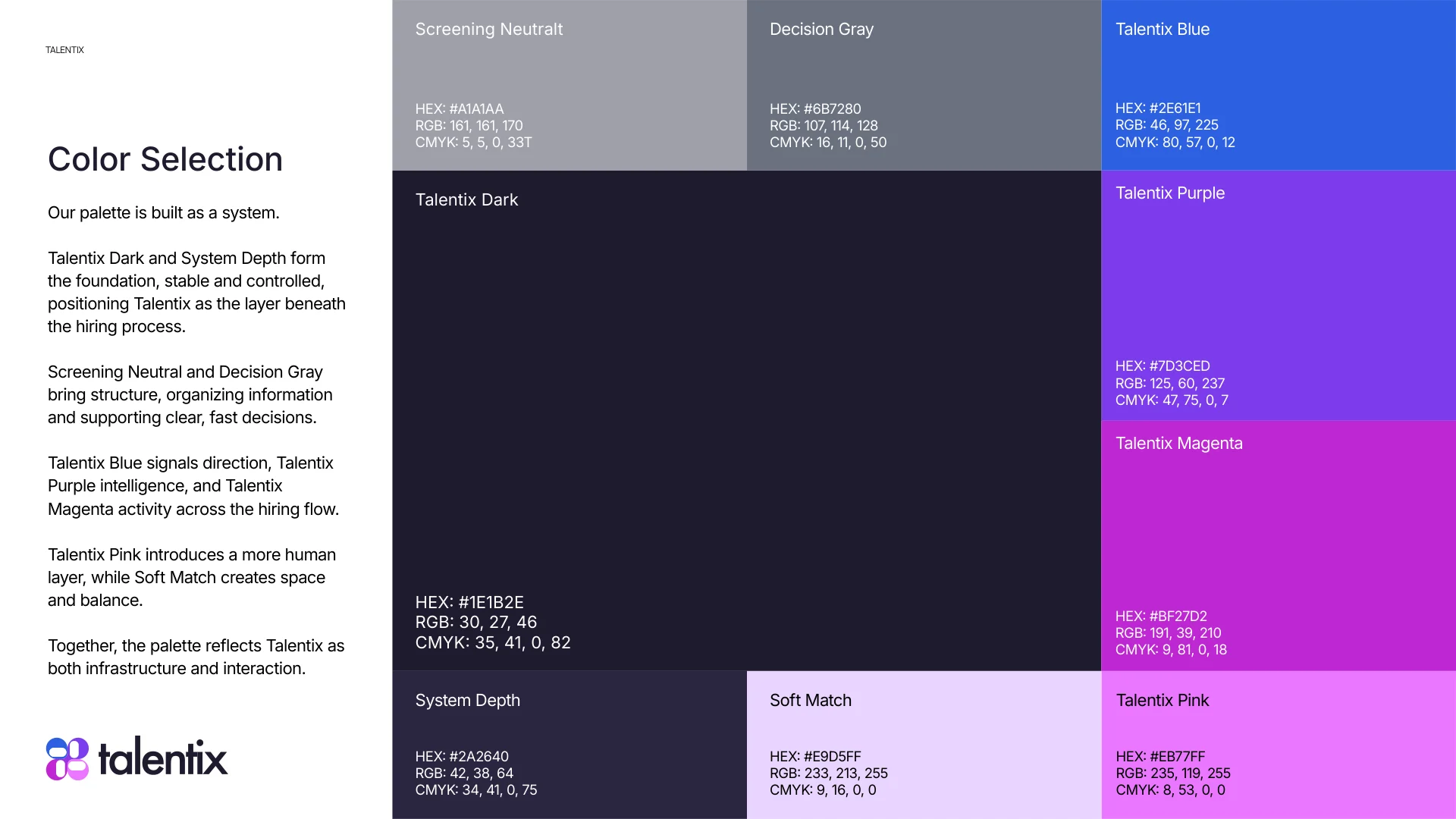 Talentix colour selection