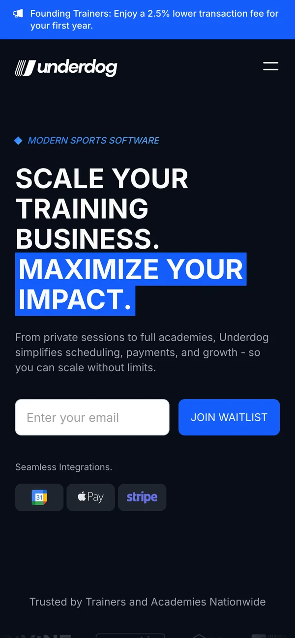 underdogplatform.com on mobile - hero
