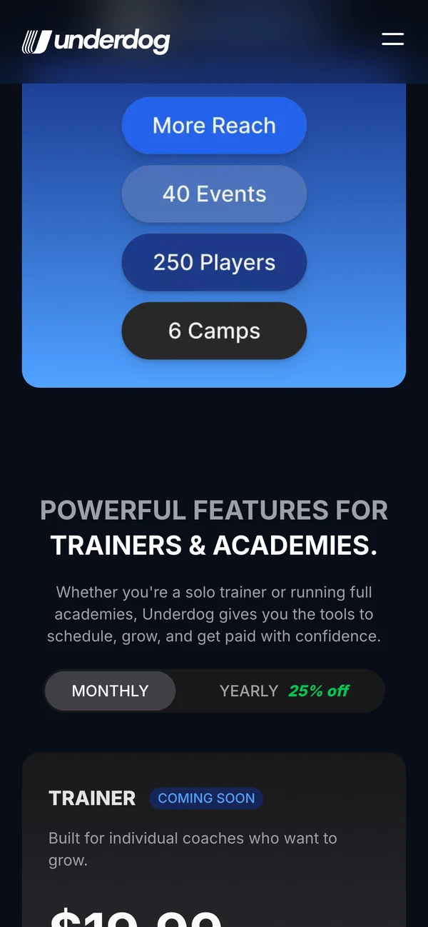 underdogplatform.com on mobile - pricing